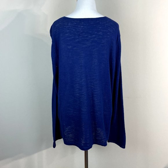 J Jill Sweater Womens Large Navy Blue Linen Cotton Scoop Neck Pocket Lightweight - Picture 6 of 10